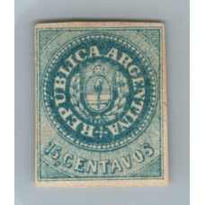 ARGENTINA 1862 GJ 09 ESCUDITO de 15 Cts. ESTAMPILLA NUEVA MUY BUEN EJEMPLAR U$ 385